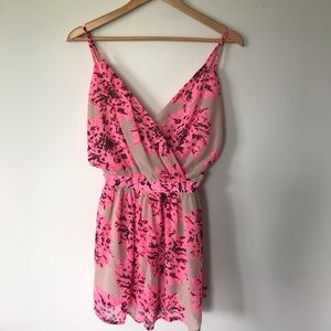 Flirty Pink and Tan Floral Romper